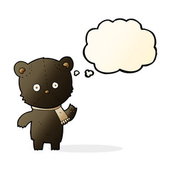 cartoon waving black bear with thought bubble