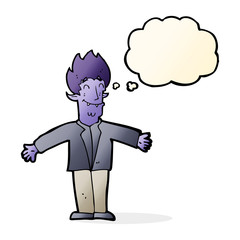 Obraz premium cartoon happy vampire with thought bubble