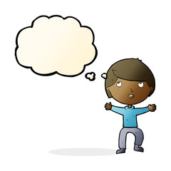 cartoon happy boy with thought bubble