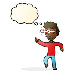 cartoon man with popping out eyes with thought bubble