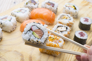 Fresh Homemade Sushi Roll against a background