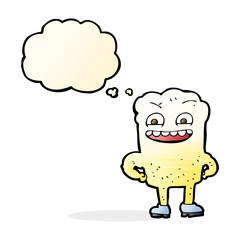 cartoon happy tooth with thought bubble