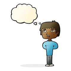 cartoon unhappy man with thought bubble