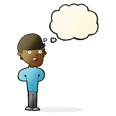 cartoon happy man with thought bubble