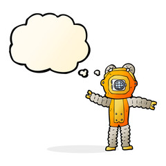 cartoon deep sea diver with thought bubble