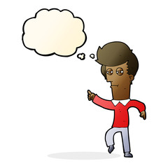 cartoon man accusing with thought bubble