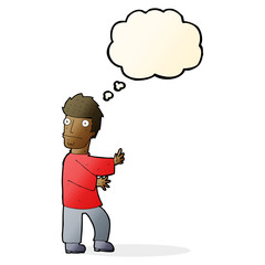 cartoon nervous man with thought bubble