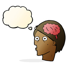 cartoon head with brain symbol with thought bubble
