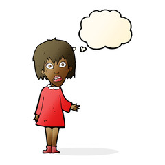 cartoon shocked woman with thought bubble