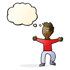 cartoon man panicking with thought bubble