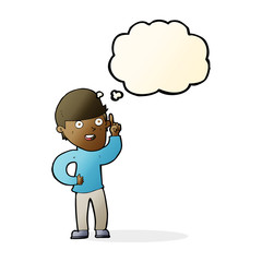 cartoon boy with idea with thought bubble