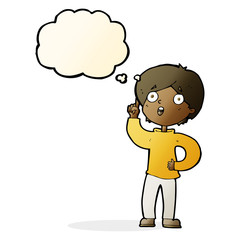 cartoon boy with idea with thought bubble