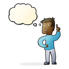 cartoon boy with idea with thought bubble