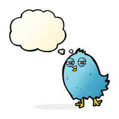 funny cartoon bird with thought bubble