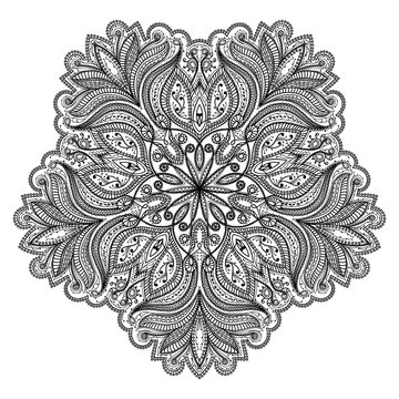 Vector Beautiful Deco Black Mandala, Patterned Design Element, Ethnic Amulet, round floral motif pattern