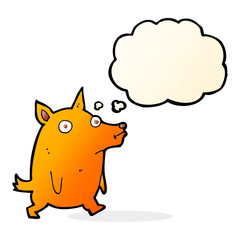 cartoon funny little dog with thought bubble