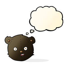 cartoon black teddy bear head with thought bubble
