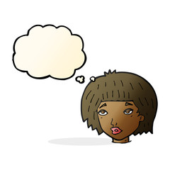 cartoon bored looking woman with thought bubble
