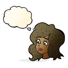 cartoon woman looking concerned with thought bubble