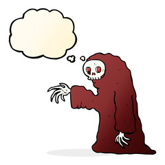 cartoon spooky halloween costume with thought bubble