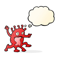 cartoon weird little alien with thought bubble