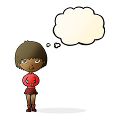 cartoon woman waiting patiently with thought bubble