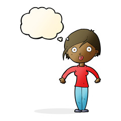 cartoon surprised woman with thought bubble