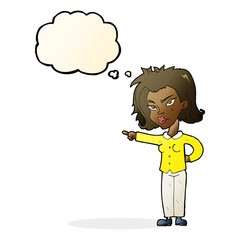 cartoon woman pointing with thought bubble