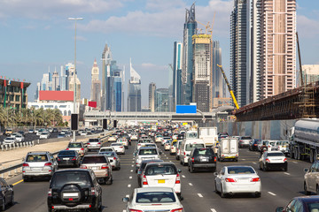 Naklejka premium Traffic jam in Dubai