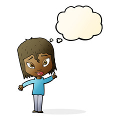 cartoon woman with idea with thought bubble