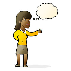 cartoon woman explaining with thought bubble