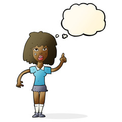 cartoon tough woman with idea with thought bubble