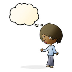 cartoon confused woman with thought bubble