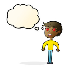 cartoon man in love with thought bubble