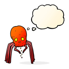 cartoon spooky skull spider with thought bubble