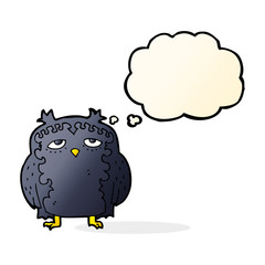 cartoon wise old owl with thought bubble