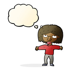 cartoon girl looking upwards with thought bubble