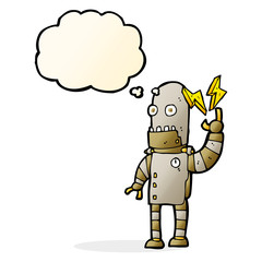 cartoon old robot with thought bubble