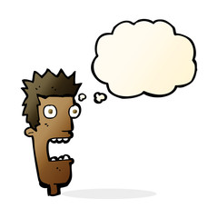 cartoon shocked man's face with thought bubble