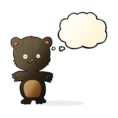 cartoon happy black bear with thought bubble