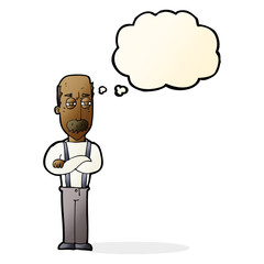 cartoon annoyed old man with thought bubble
