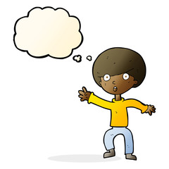cartoon panicking boy with thought bubble