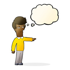 cartoon pointing man with thought bubble