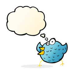 cartoon happy bird with thought bubble