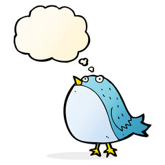 cartoon fat bird with thought bubble