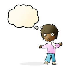 cartoon unhappy boy with thought bubble