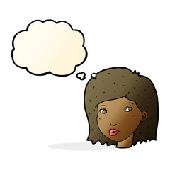 cartoon female face with thought bubble