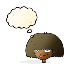 cartoon mean female face with thought bubble