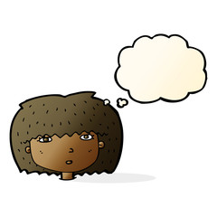 cartoon female face with thought bubble