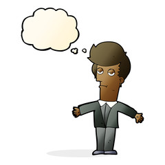 cartoon bored man with thought bubble